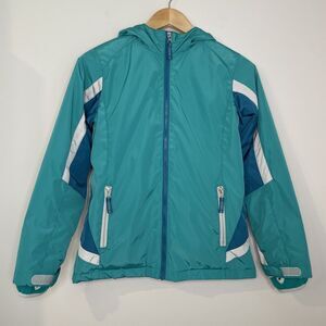 Lands' End Lined Waterproof Insulated Jacket Hooded Full Zip Kid's Medium 10-12